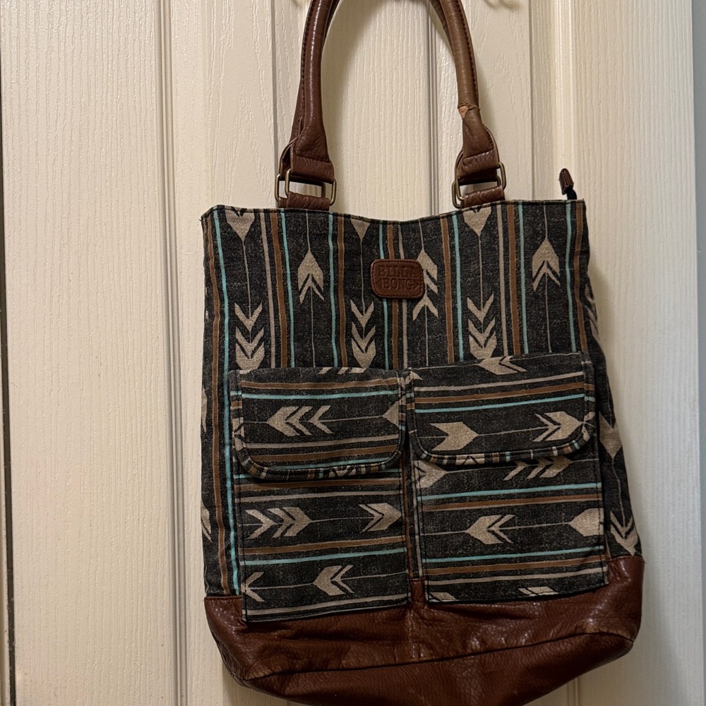 Billabong Striped Tote with Brown and Blue Accents
